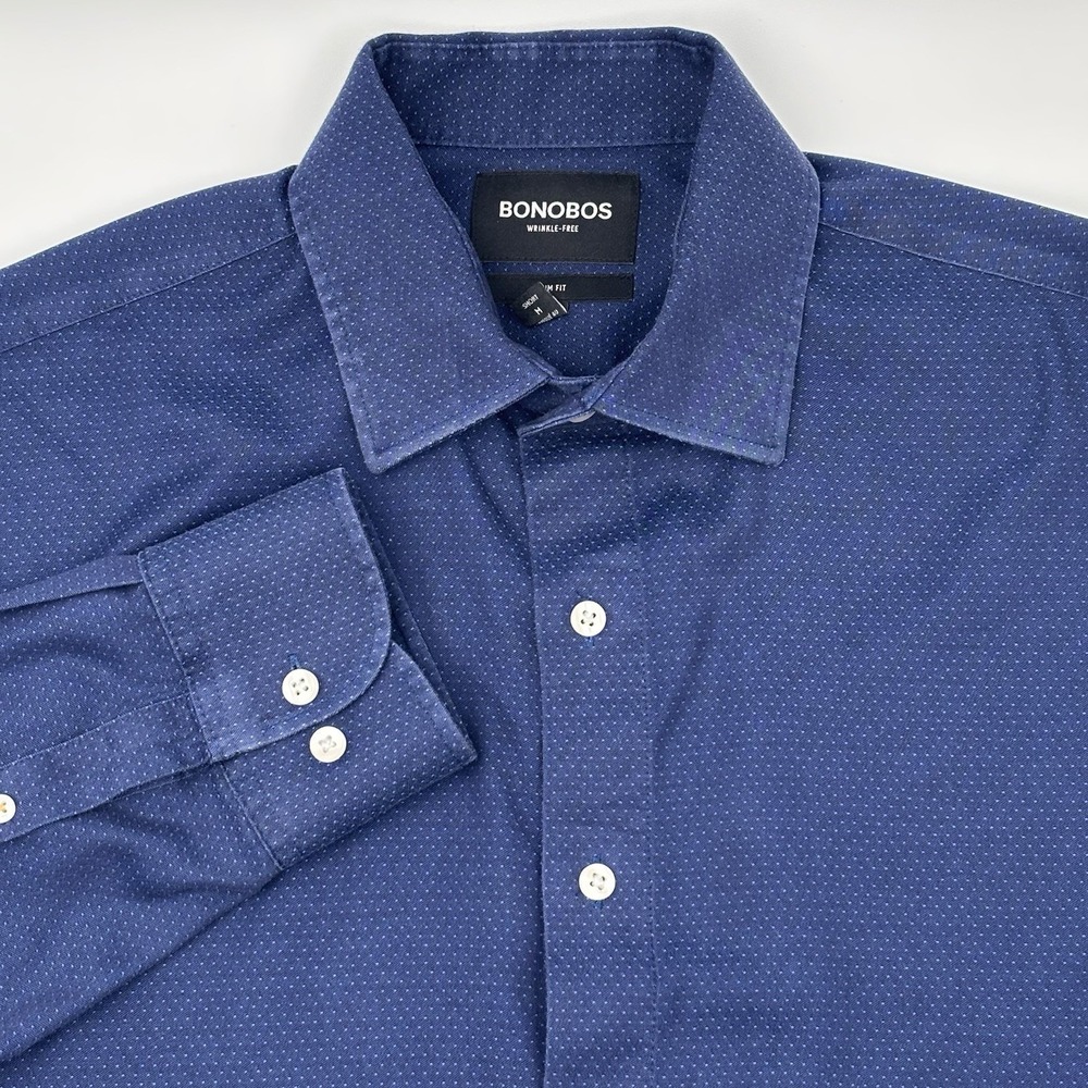 Bonobos Shirt Mens M Slim Fit Blue‎ Dotted Wrinkle Free Button Down Dress Shirt